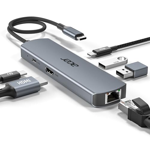 Acer USB C HUB Ethernet, mit 4K@60Hz HDMI, 1*USB-C+2*USB-A 5Gbps, 100W PD