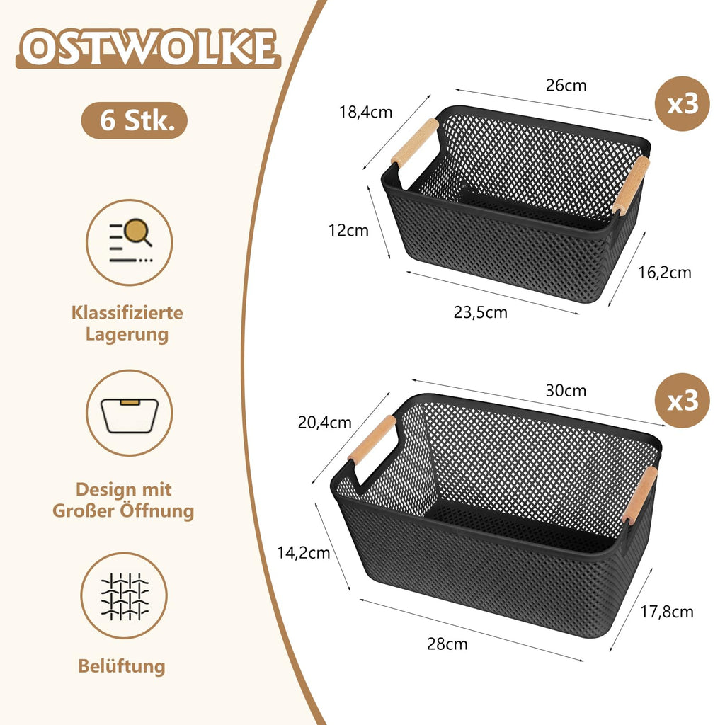 6 Stück Aufbewahrungsbox Schwarz, Aufbewahrungsboxen ohne Deckel