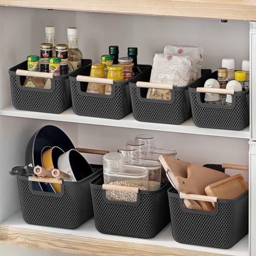 6 Stück Aufbewahrungsbox Schwarz, Aufbewahrungsboxen ohne Deckel