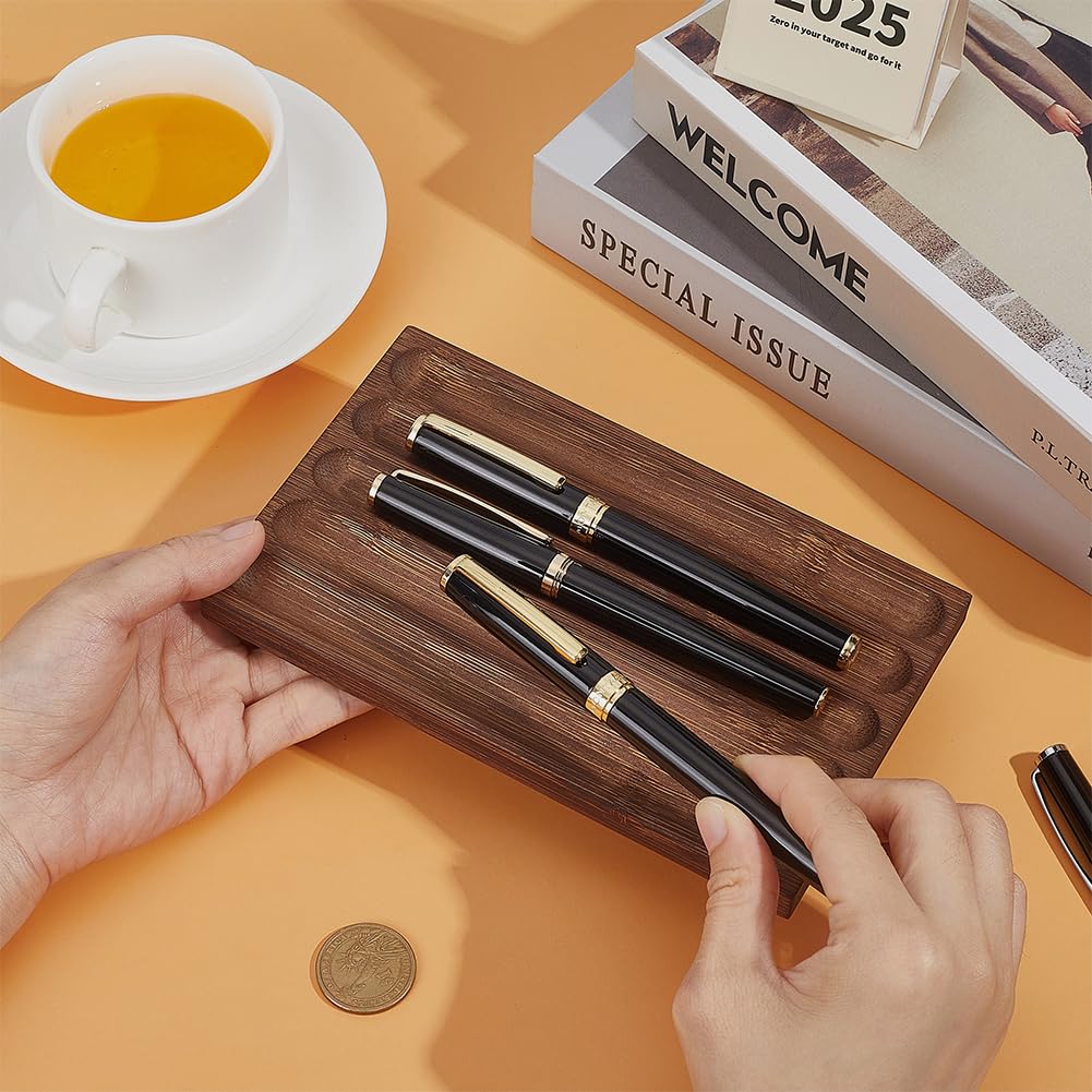 OLYCRAFT 5 Fächer Stiftehalter Organizer für Bürotische Bambus Holz Schreibtisch Organizer Stiftehalter Wellen Stifteablage Zubehör Vintage Füller Ablage für Klassenzimmer Schreibtisch Accessoires