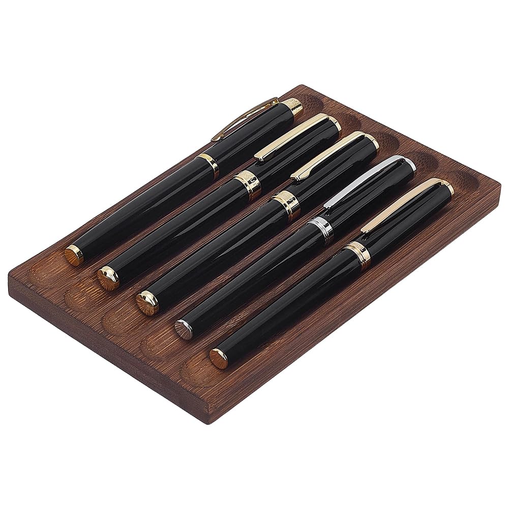 OLYCRAFT 5 Fächer Stiftehalter Organizer für Bürotische Bambus Holz Schreibtisch Organizer Stiftehalter Wellen Stifteablage Zubehör Vintage Füller Ablage für Klassenzimmer Schreibtisch Accessoires