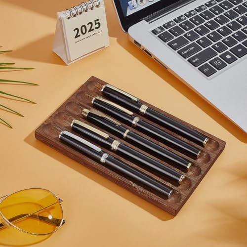 OLYCRAFT 5 Fächer Stiftehalter Organizer für Bürotische Bambus Holz Schreibtisch Organizer Stiftehalter Wellen Stifteablage Zubehör Vintage Füller Ablage für Klassenzimmer Schreibtisch Accessoires