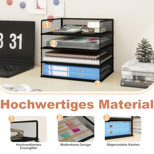 PUNCIA Dokumentenablage A4 Briefablage 4 Stück aus Metall Stapelbar Schwarz