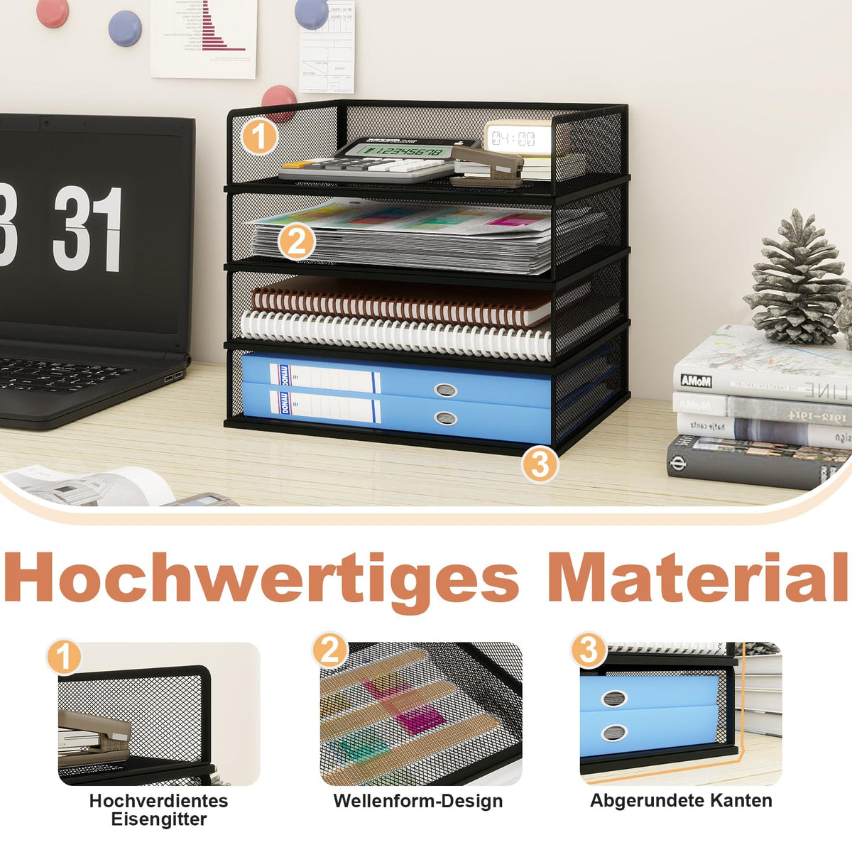 PUNCIA Dokumentenablage A4 Briefablage 4 Stück aus Metall Stapelbar Schwarz