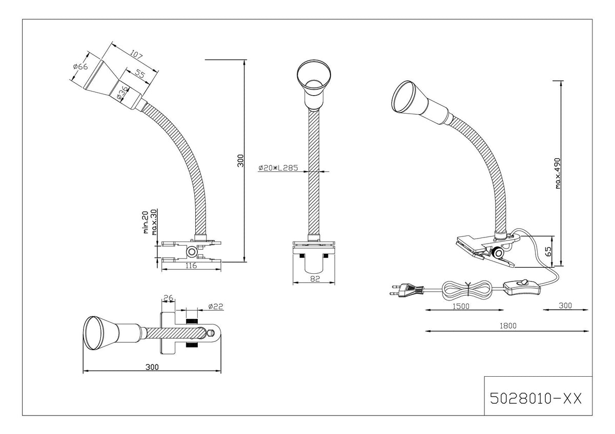 Trio Leuchten Klemmleuchte Flexo 5028010-02, Metall/Kunststoff schwarz, exkl. 1xE14, Lesearm flexibel