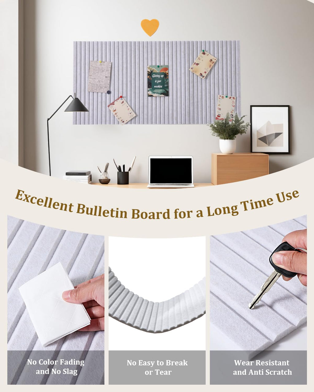 120x80cm große Korktafel große Pinnwand, dekorative Pinnwand aus Filz, 0,9cm dick faltbare Fototafel mit selbstklebendem Klebeband, Sichttafel für Wände in der Schule/Dunkel Kamel
