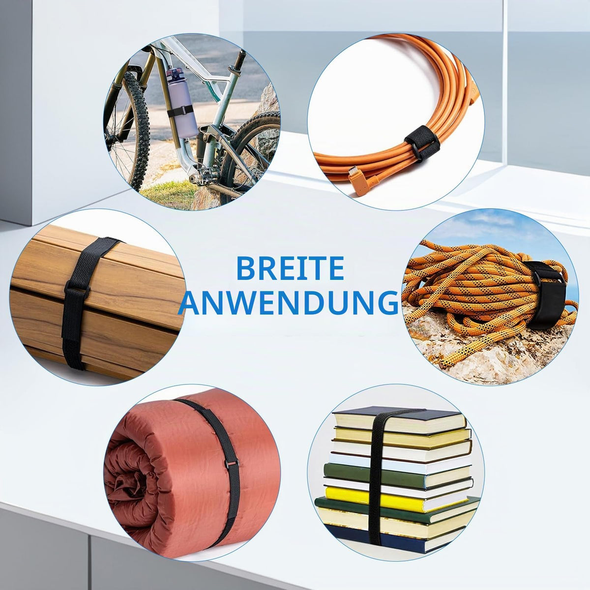 Redamancy Klettband mit Schnalle, Breit Klett Klettbinder Wiederverschließbar, Freie Schnittlänge Klettverschluss, Klettgurt mit öse zur Organize und Aufbewahrung Schwarz