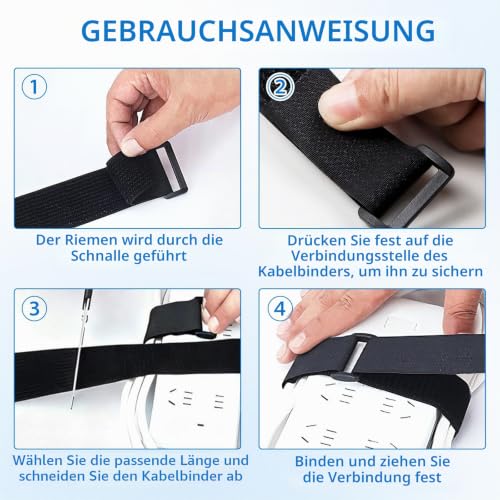 Redamancy Klettband mit Schnalle, Breit Klett Klettbinder Wiederverschließbar, Freie Schnittlänge Klettverschluss, Klettgurt mit öse zur Organize und Aufbewahrung Schwarz