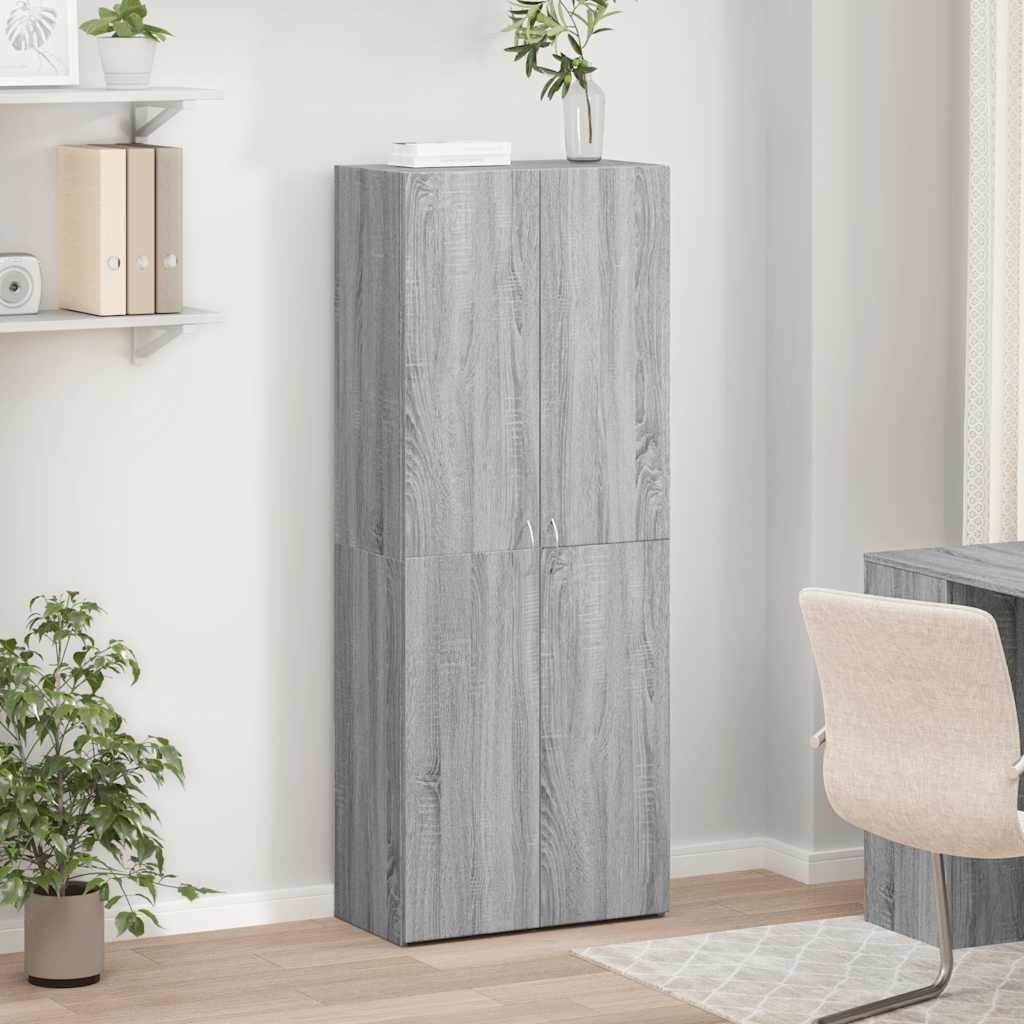 Aktenschrank Grau Sonoma Holzwerkstoff 60x32x153 cm mit 4 Fächern und Tür für Büro Homeoffice Arbeitszimmer Stauraum Ablage Ordnung und Sicherheit
