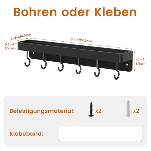 niffgaff Schlüsselhalter Wandmontage, Selbstklebende Metallhaken mit Ablage, Bohrenfrei Schlüsselablage für Tür und Wand, Schwarz
