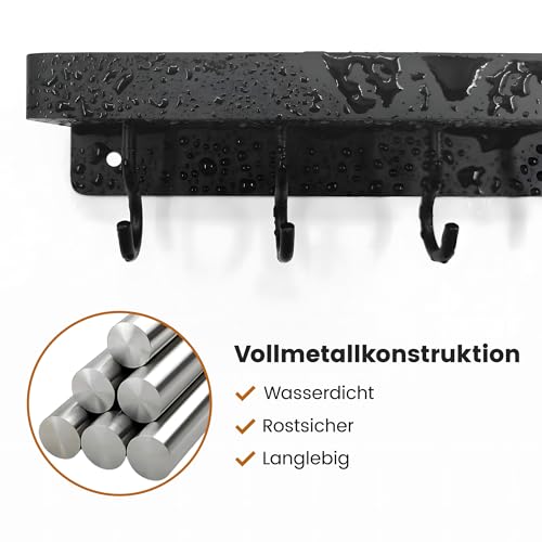 niffgaff Schlüsselhalter Wandmontage, Selbstklebende Metallhaken mit Ablage, Bohrenfrei Schlüsselablage für Tür und Wand, Schwarz