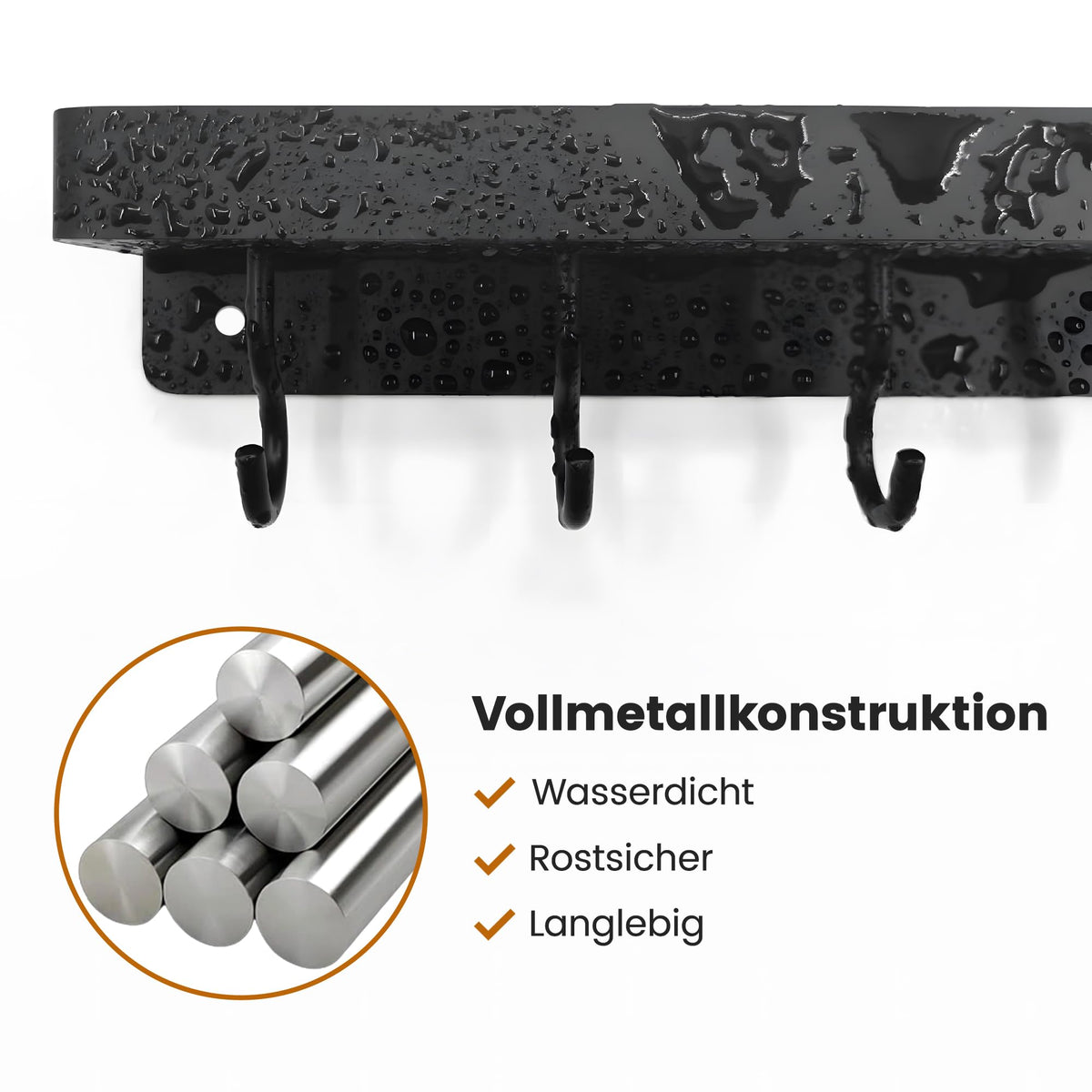 niffgaff Schlüsselhalter Wandmontage, Selbstklebende Metallhaken mit Ablage, Bohrenfrei Schlüsselablage für Tür und Wand, Schwarz