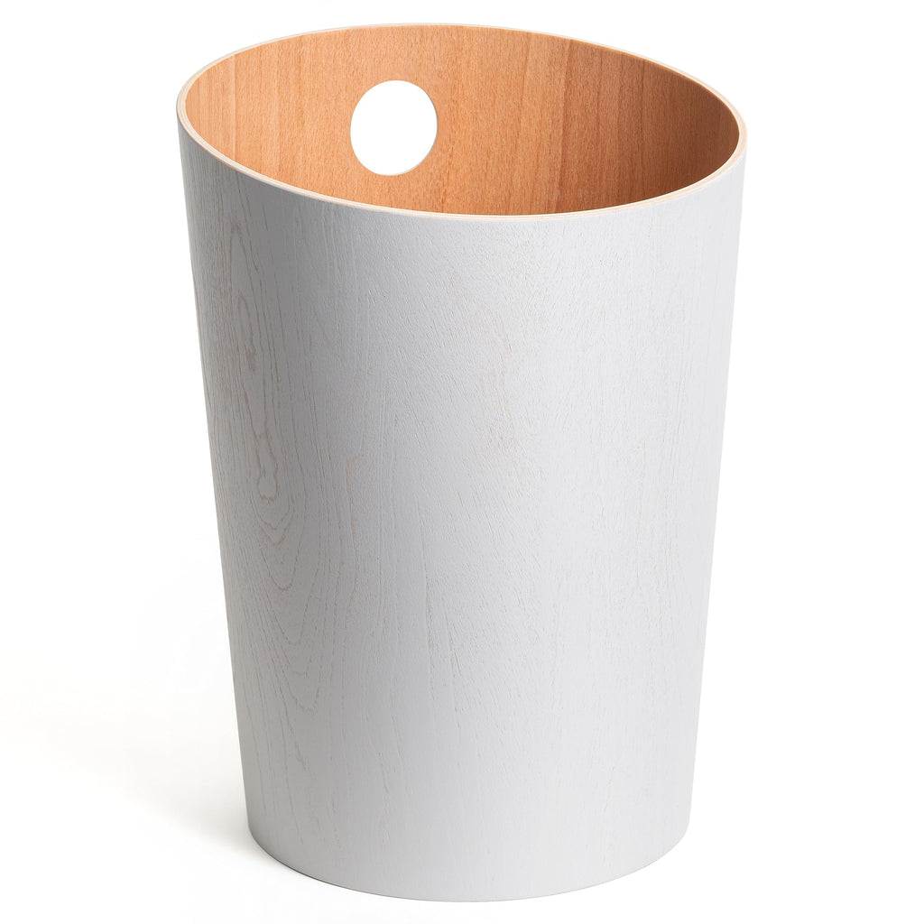 Kazai. Design-Papierkorb 'Bennet' | Einzigartiges Design für Büro, Schlafzimmer, Kinderzimmer u.m. | Mülleimer aus Echtholz-Veneer | Weiß