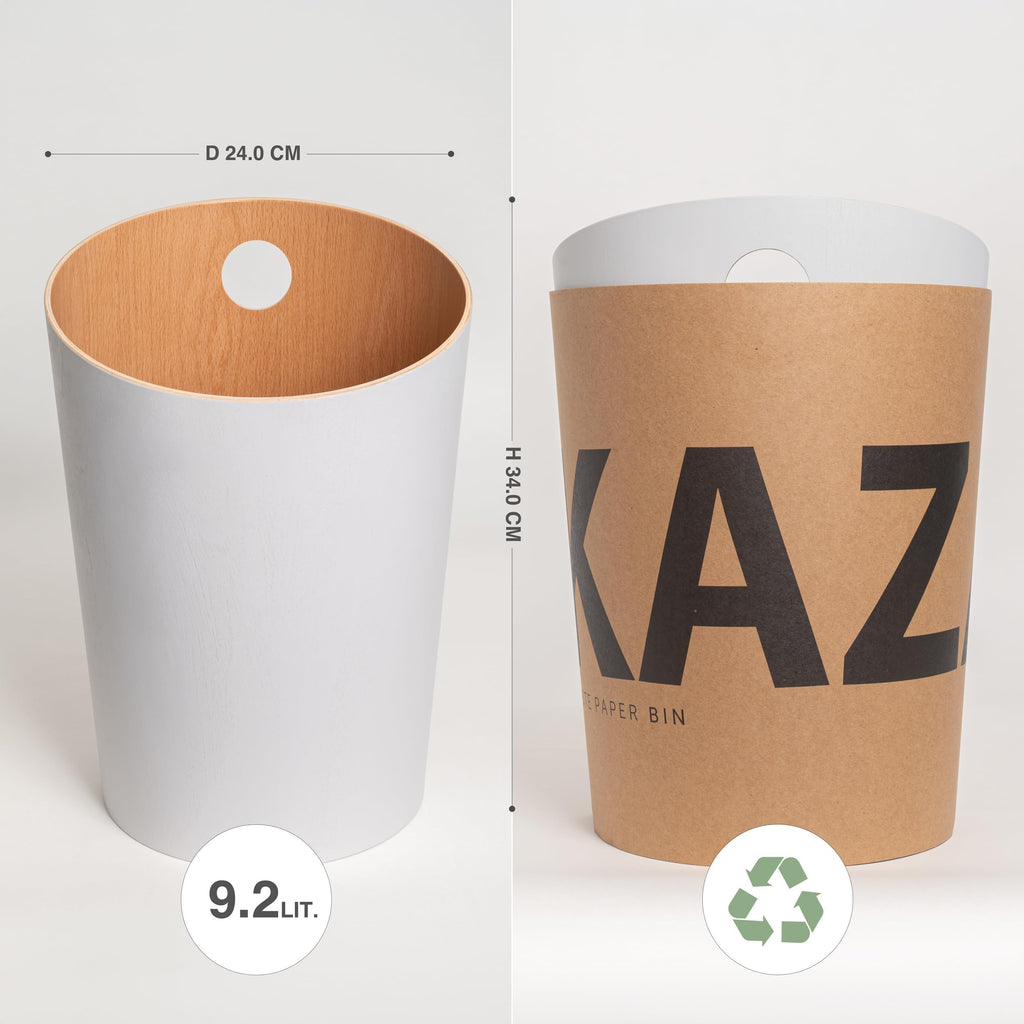 Kazai. Design-Papierkorb 'Bennet' | Einzigartiges Design für Büro, Schlafzimmer, Kinderzimmer u.m. | Mülleimer aus Echtholz-Veneer | Weiß