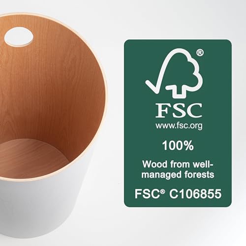 Kazai. Design-Papierkorb 'Bennet' | Einzigartiges Design für Büro, Schlafzimmer, Kinderzimmer u.m. | Mülleimer aus Echtholz-Veneer | Weiß