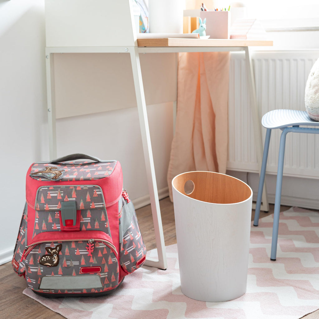 Kazai. Design-Papierkorb 'Bennet' | Einzigartiges Design für Büro, Schlafzimmer, Kinderzimmer u.m. | Mülleimer aus Echtholz-Veneer | Weiß