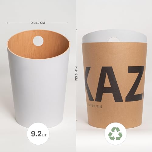 Kazai. Design-Papierkorb 'Bennet' | Einzigartiges Design für Büro, Schlafzimmer, Kinderzimmer u.m. | Mülleimer aus Echtholz-Veneer | Weiß