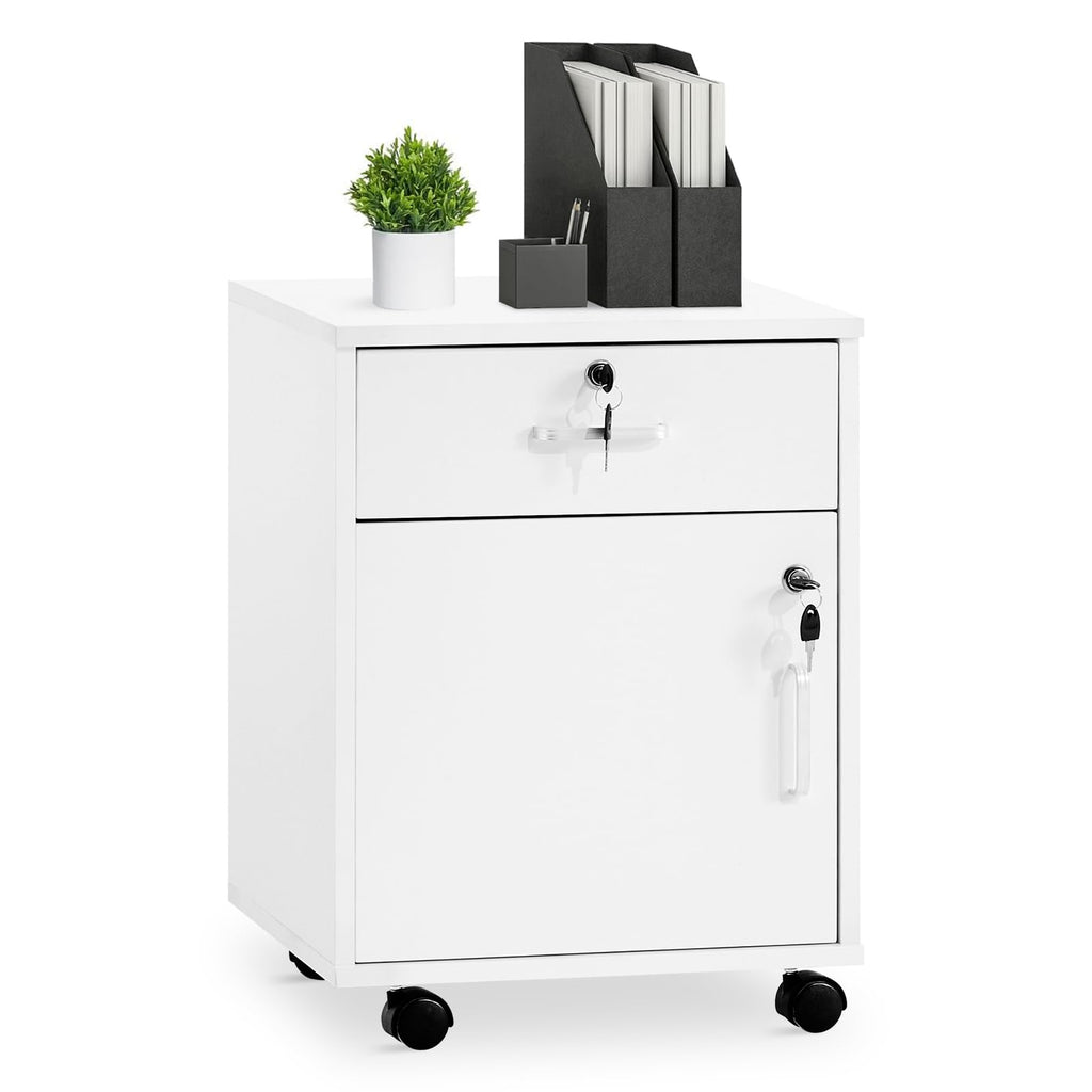 TUKAILAI Rollcontainer Abschließbar mit Schublade, Aktenschrank, Weiß
