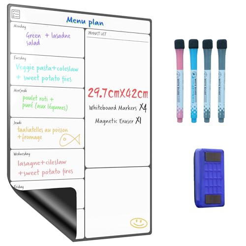 SURFOU Magnetisches Whiteboard für Kühlschrank, A3 Wochenplaner