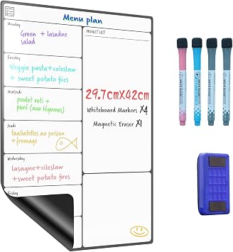 SURFOU Magnetisches Whiteboard für Kühlschrank, A3 Wochenplaner