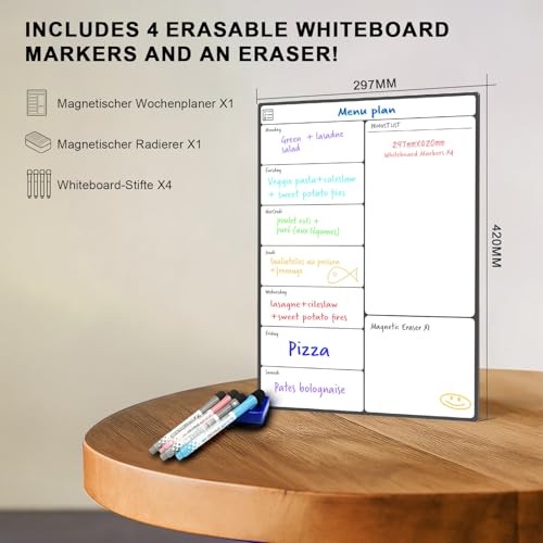 SURFOU Magnetisches Whiteboard für Kühlschrank, A3 Wochenplaner