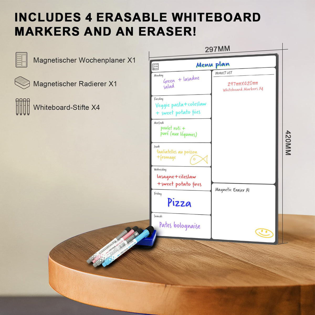 SURFOU Magnetisches Whiteboard für Kühlschrank, A3 Wochenplaner