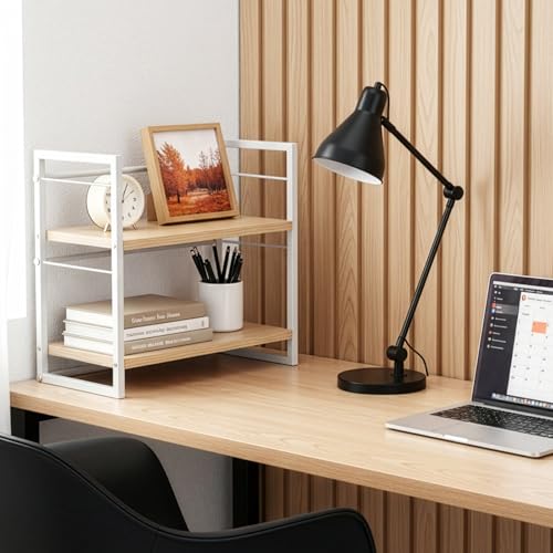 Holz Schreibtischregal Organizer Büro Schreibtisch Bücherregal Aufbewahrung Regal und Schrankdekoration Regal für den Schreibtisch und Kommode Bücherregal Zubehör Aufbewahrungsregal (Weiß)