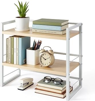 Holz Schreibtischregal Organizer Büro Schreibtisch Bücherregal Aufbewahrung Regal und Schrankdekoration Regal für den Schreibtisch und Kommode Bücherregal Zubehör Aufbewahrungsregal (Weiß)