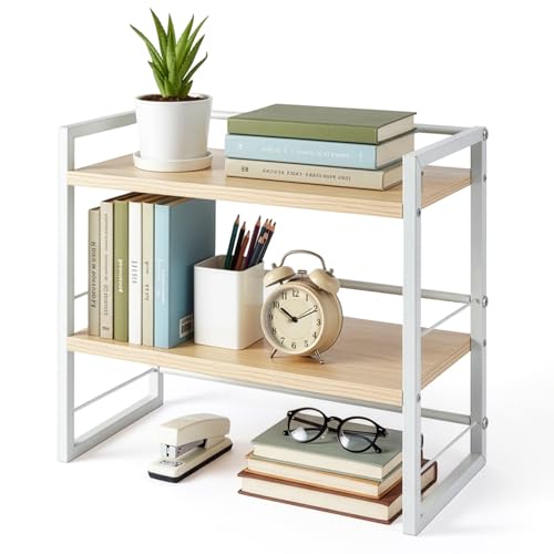 Holz Schreibtischregal Organizer Büro Schreibtisch Bücherregal Aufbewahrung Regal und Schrankdekoration Regal für den Schreibtisch und Kommode Bücherregal Zubehör Aufbewahrungsregal (Weiß)