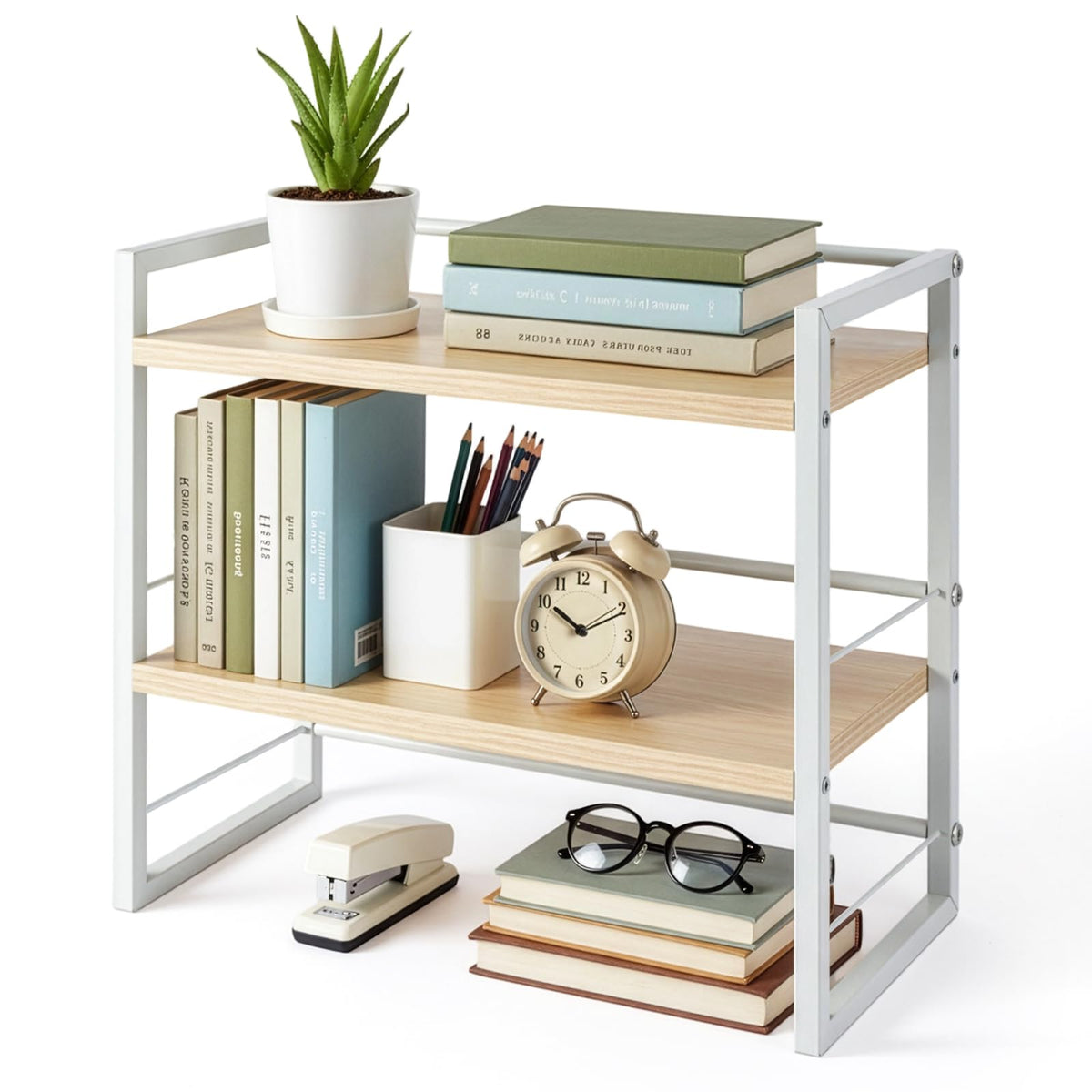 Holz Schreibtischregal Organizer Büro Schreibtisch Bücherregal Aufbewahrung Regal und Schrankdekoration Regal für den Schreibtisch und Kommode Bücherregal Zubehör Aufbewahrungsregal (Weiß)