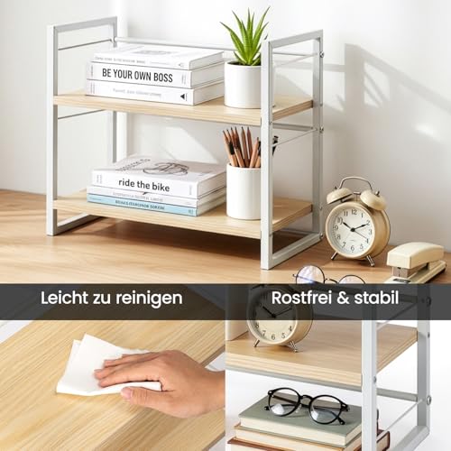 Holz Schreibtischregal Organizer Büro Schreibtisch Bücherregal Aufbewahrung Regal und Schrankdekoration Regal für den Schreibtisch und Kommode Bücherregal Zubehör Aufbewahrungsregal (Weiß)