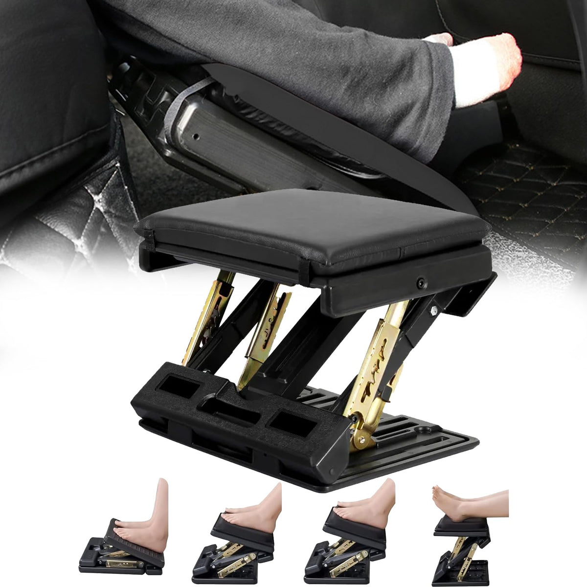 Fußstütze Schreibtisch, Verstellbar Fußhocker Ergonomischer Fusshocker Abnehmbarem Büro Fußstütze Fußablage mit Massage und Weichem Sitzkissen für Auto Büro Zuhause Reise (Schwarz)