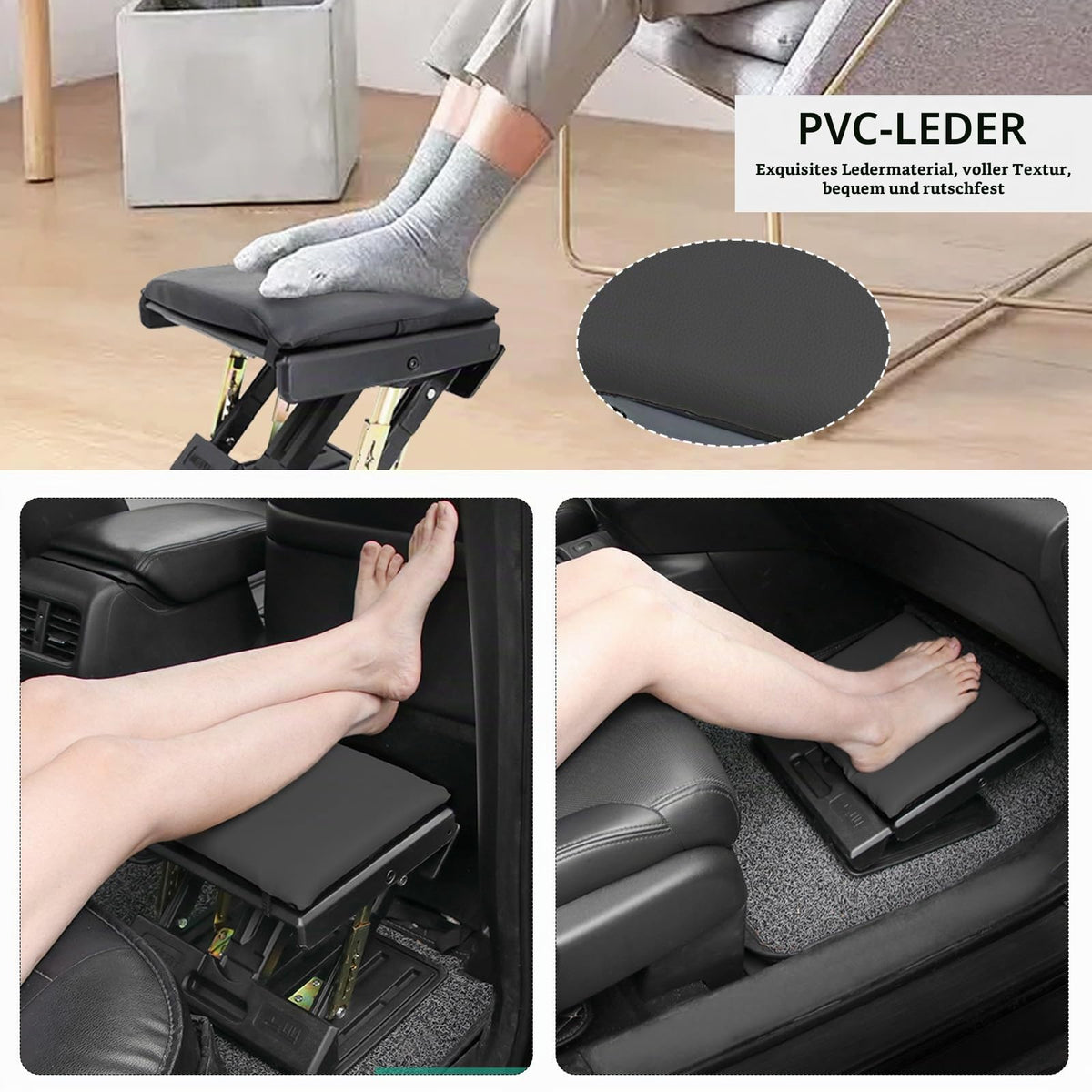 Fußstütze Schreibtisch, Verstellbar Fußhocker Ergonomischer Fusshocker Abnehmbarem Büro Fußstütze Fußablage mit Massage und Weichem Sitzkissen für Auto Büro Zuhause Reise (Schwarz)