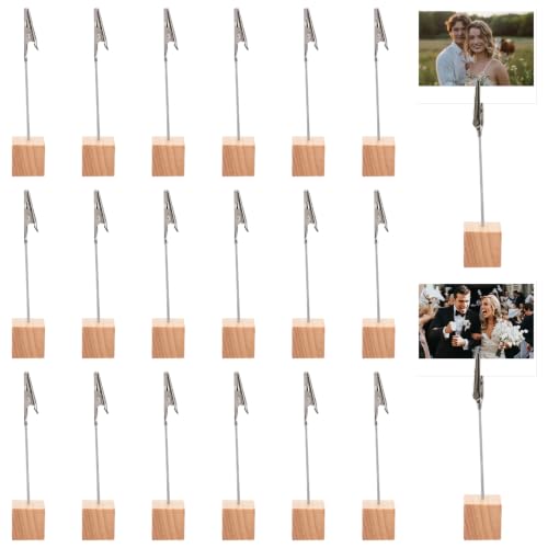 20 Stück Fotohalter Holz mit Klammern Postkartenhalter Memo Clip Halter