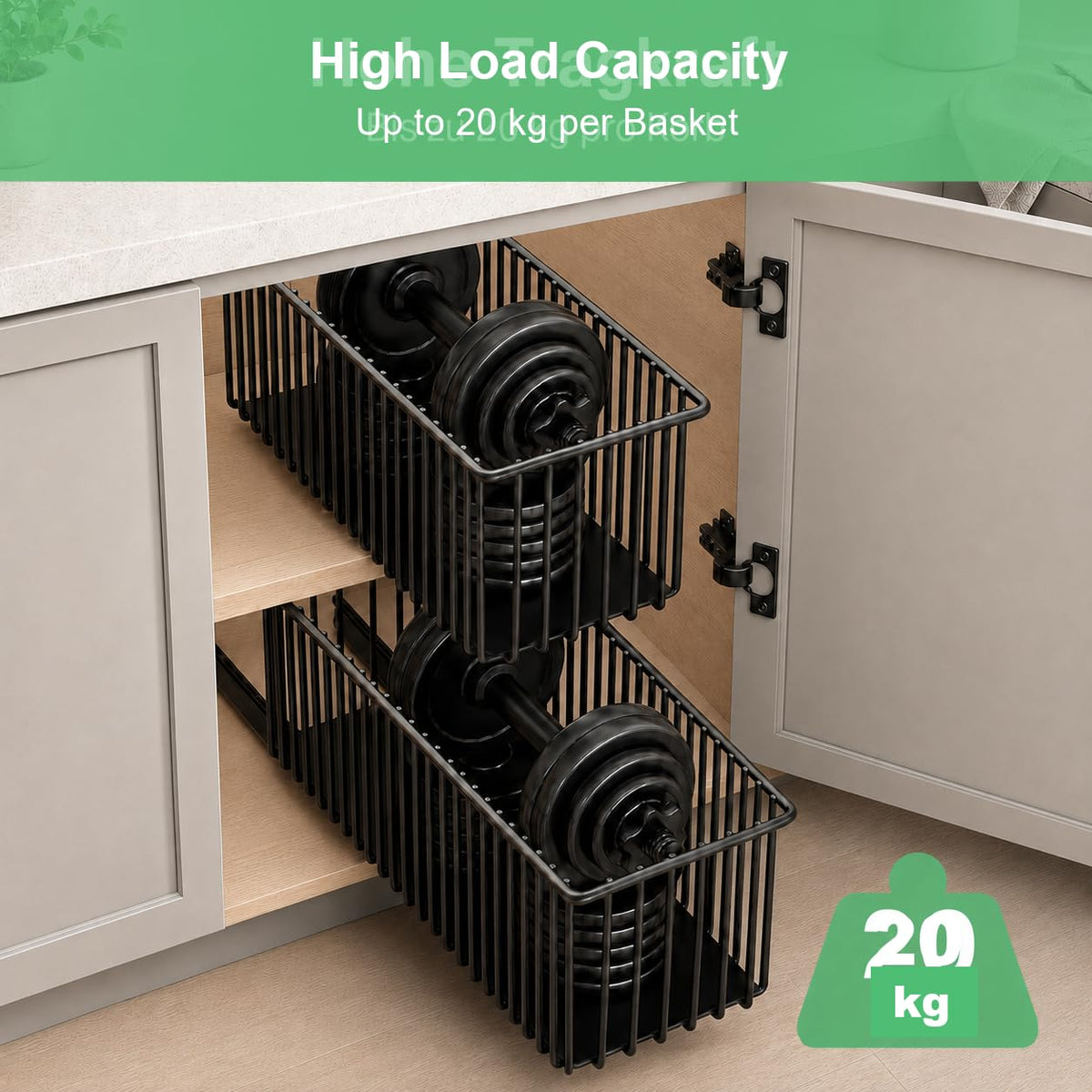 2er Set Ausziehbare Schublade Küche Schmal 15,3cm, Teleskopschublade Ohne Bohren, Nischenregal Schrankauszug, Küchen Schrank Organizer rahmenlos, Schwarz, 41cm Tiefe