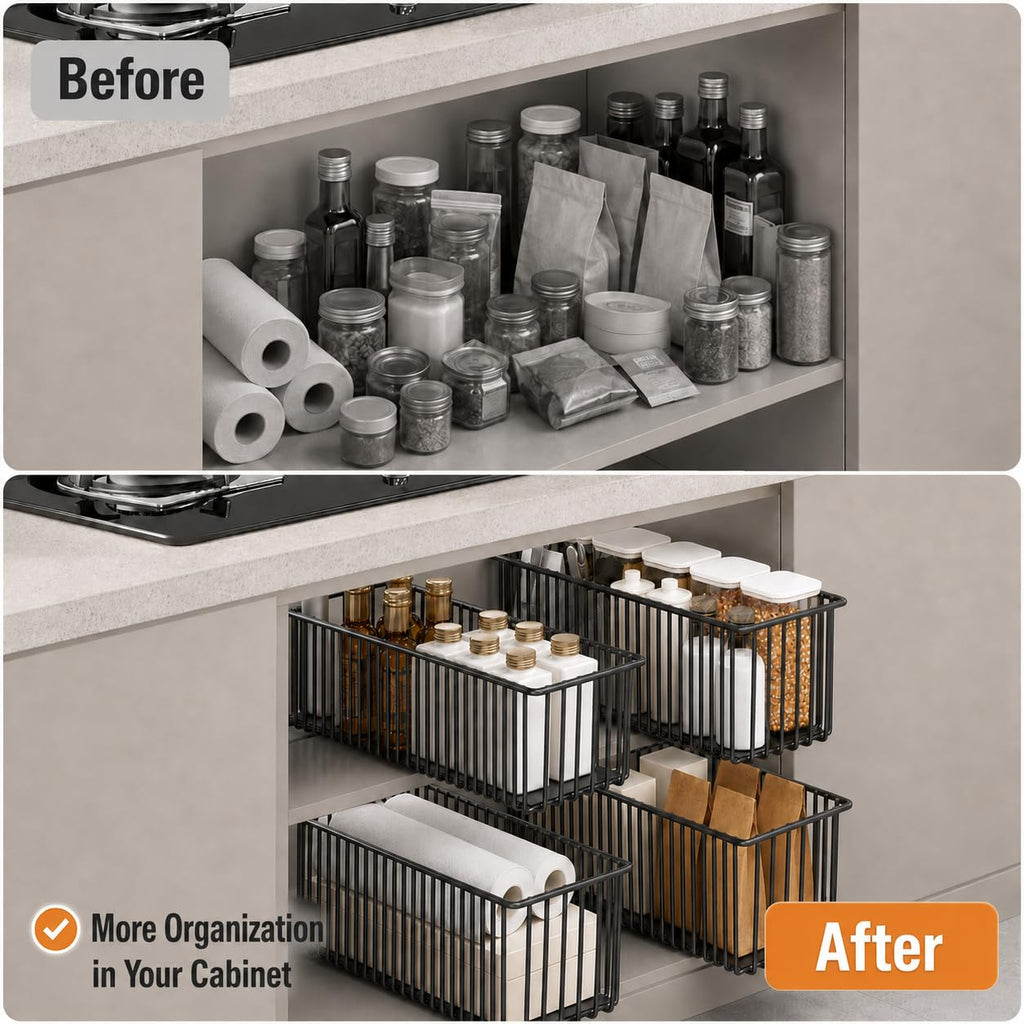 2er Set Ausziehbare Schublade Küche Schmal 15,3cm, Teleskopschublade Ohne Bohren, Nischenregal Schrankauszug, Küchen Schrank Organizer rahmenlos, Schwarz, 41cm Tiefe