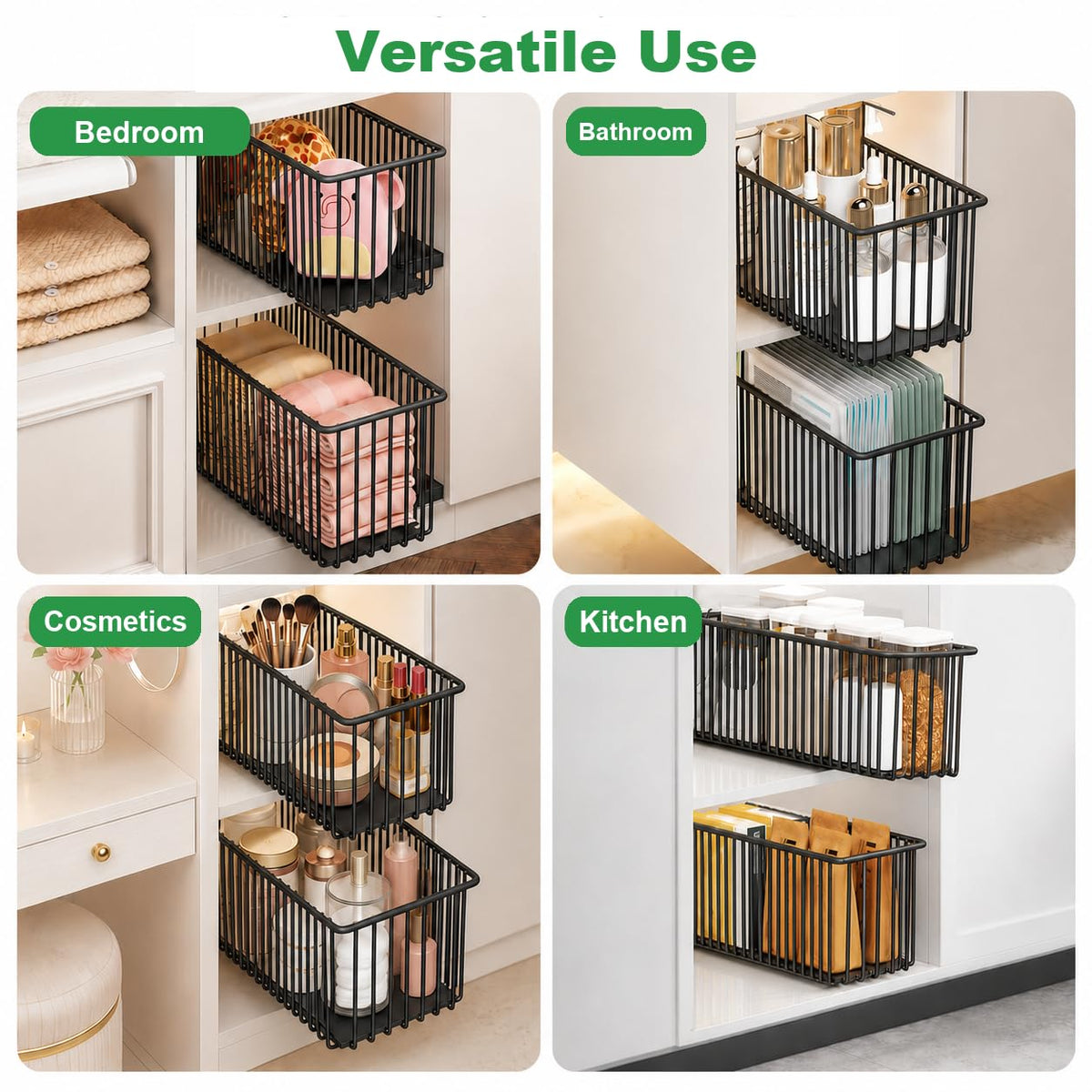 2er Set Ausziehbare Schublade Küche Schmal 15,3cm, Teleskopschublade Ohne Bohren, Nischenregal Schrankauszug, Küchen Schrank Organizer rahmenlos, Schwarz, 41cm Tiefe