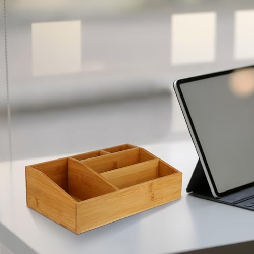 Ciieeo Multifunktions Aufbewahrungsbox aus Bambus mit Großen Fächern als Hautpflege Organizer und Schreibtischorganisator für Büro und Schminktisch