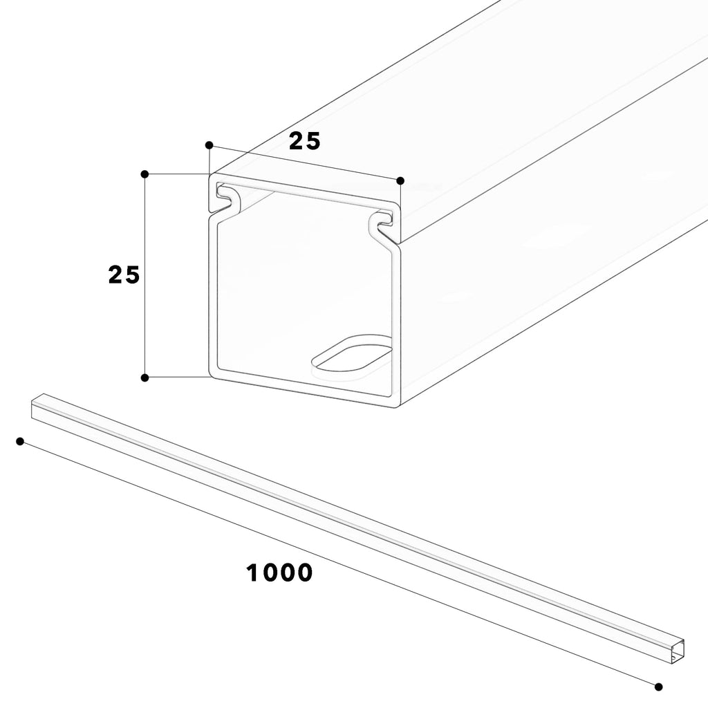 Habengut | Kabelkanal (mit Montagelochung im Boden) 25x25 mm, aus PVC, Länge 2x1 m, Schwarz