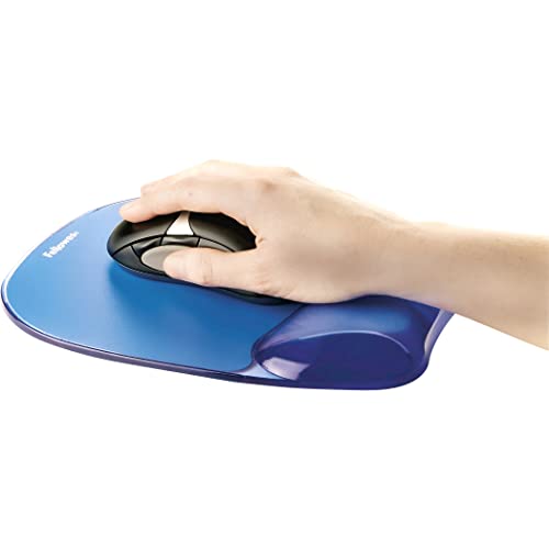 Fellowes Mauspad mit Handgelenkauflage Crystals - Mauspad mit Gelkissen - ergonomisches Mauspad - Gaming Mousepad - Handballenauflage - Farbe: blau
