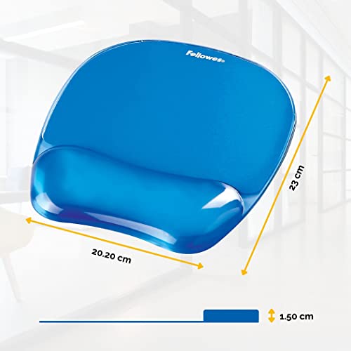 Fellowes Mauspad mit Handgelenkauflage Crystals - Mauspad mit Gelkissen - ergonomisches Mauspad - Gaming Mousepad - Handballenauflage - Farbe: blau
