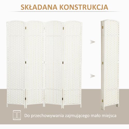 HOMCOM Paravent 4-teilig Raumteiler Faltbar Sichtschutz 160x170 cm Weiß