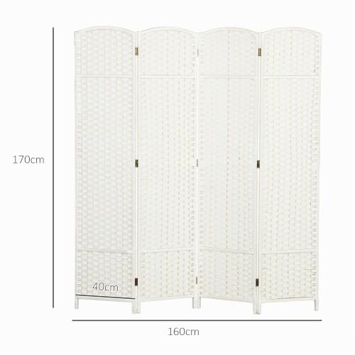 HOMCOM Paravent 4-teilig Raumteiler Faltbar Sichtschutz 160x170 cm Weiß