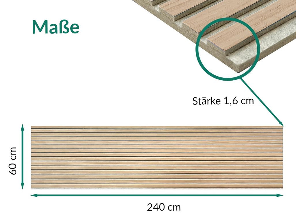 Akustikpaneele AURA Balance Oiled Oak 240x60cm | Wandpaneele Holzoptik Eiche geölt | Filz Beige | 1-seitig furniert | Acoustic Wall Panel | Schallschutz Wand | 1 Stück | 1,44 m²