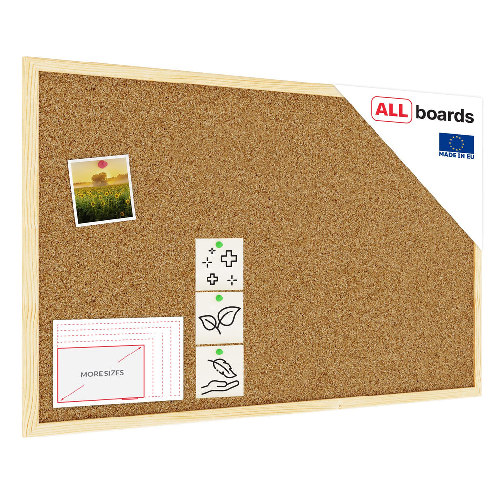 ALLboards Pinnwand mit Holz Rahmen 80x50cm Korktafel Korkwand Pinnwand Kork