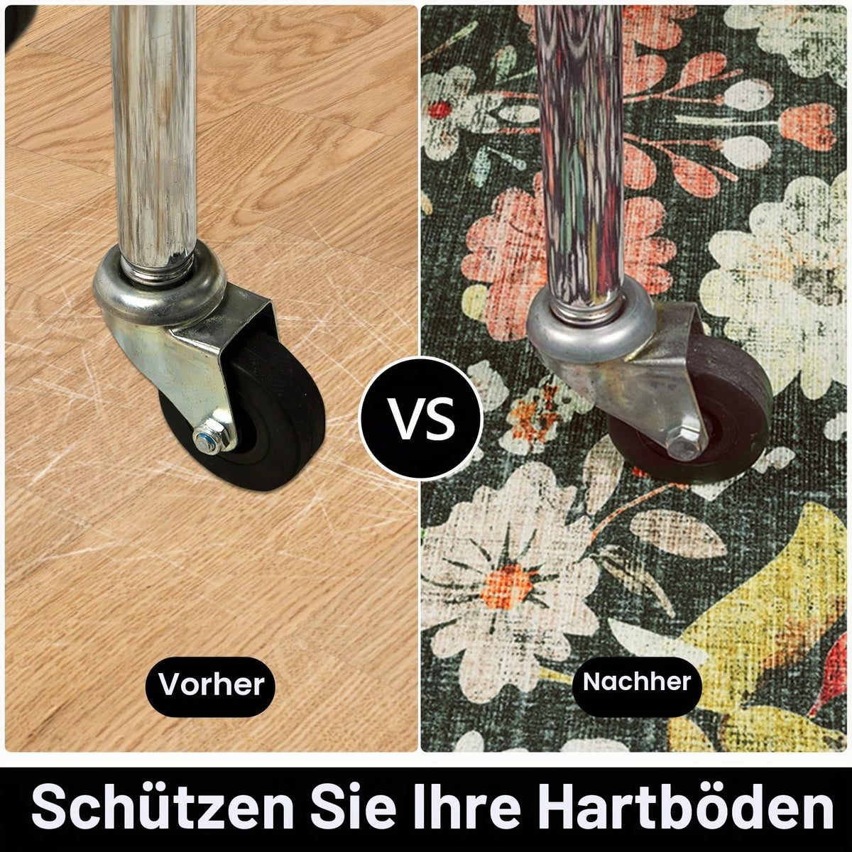 Homcomodar Bodenschutzmatte Bürostuhl 120x150cm Bürostuhl Unterlage rutschfest Schreibtischstuhl Unterlag Bodenschutzmatte für Hartböden Teppich für Harten Boden, Laminat und Fliesen Schwarz