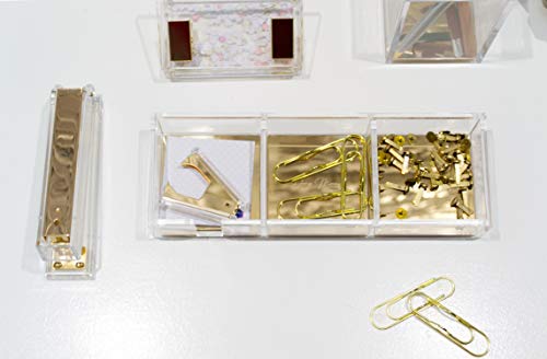 Schreibtisch Organizer Acryl Transparent mit Gold – 3 Fächer Ablage für Notizen, Büro & Kosmetik – moderner Desk Organizer