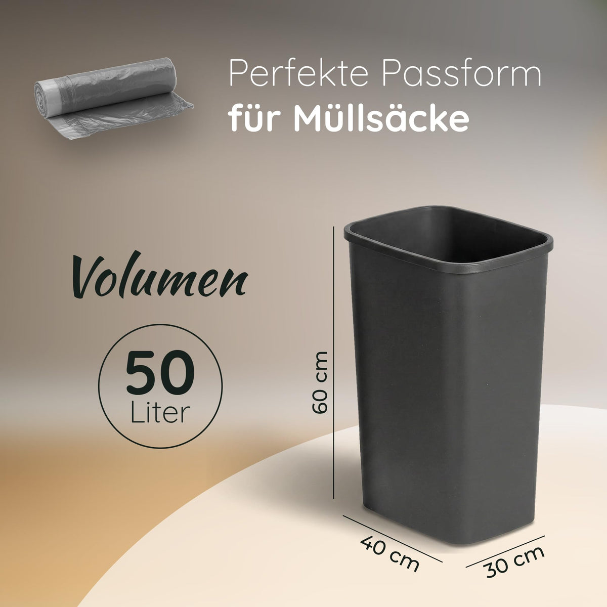 Novaliv 2er Set Mülleimer 50L ohne Deckel Anthrazit, Offener Papierkorb Abfalleimer für Küche Gewerbe Werkstatt Lager, Müll Eimer Bin Abfallbehälter Kunststoff Mülltonne Eckig Made in Germany