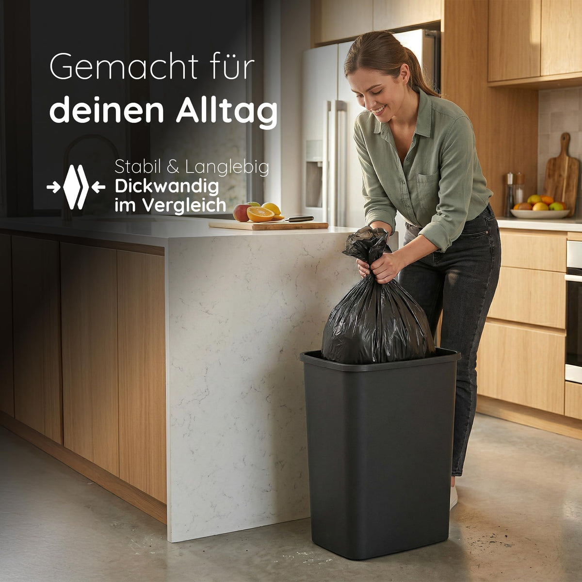 Novaliv 2er Set Mülleimer 50L ohne Deckel Anthrazit, Offener Papierkorb Abfalleimer für Küche Gewerbe Werkstatt Lager, Müll Eimer Bin Abfallbehälter Kunststoff Mülltonne Eckig Made in Germany