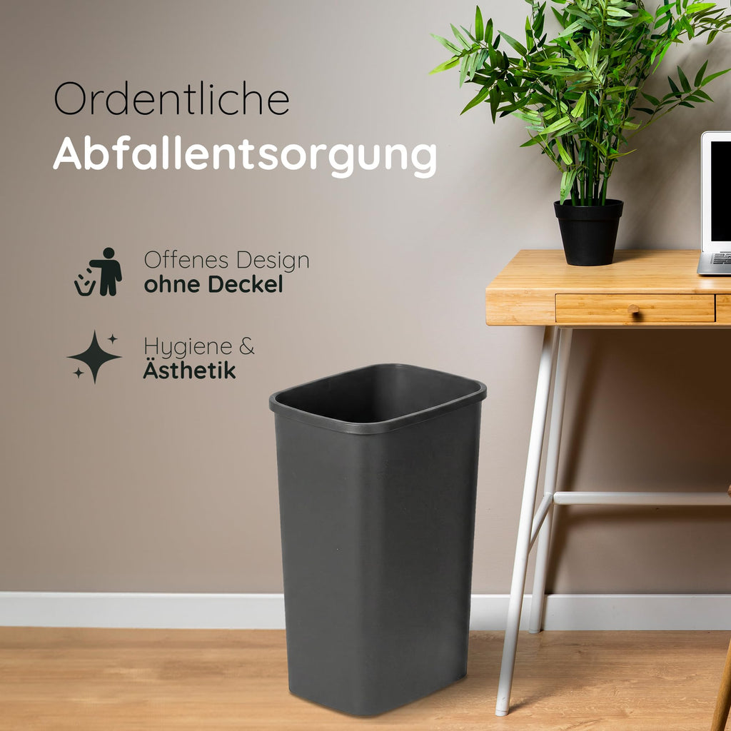 Novaliv 2er Set Mülleimer 50L ohne Deckel Anthrazit, Offener Papierkorb Abfalleimer für Küche Gewerbe Werkstatt Lager, Müll Eimer Bin Abfallbehälter Kunststoff Mülltonne Eckig Made in Germany
